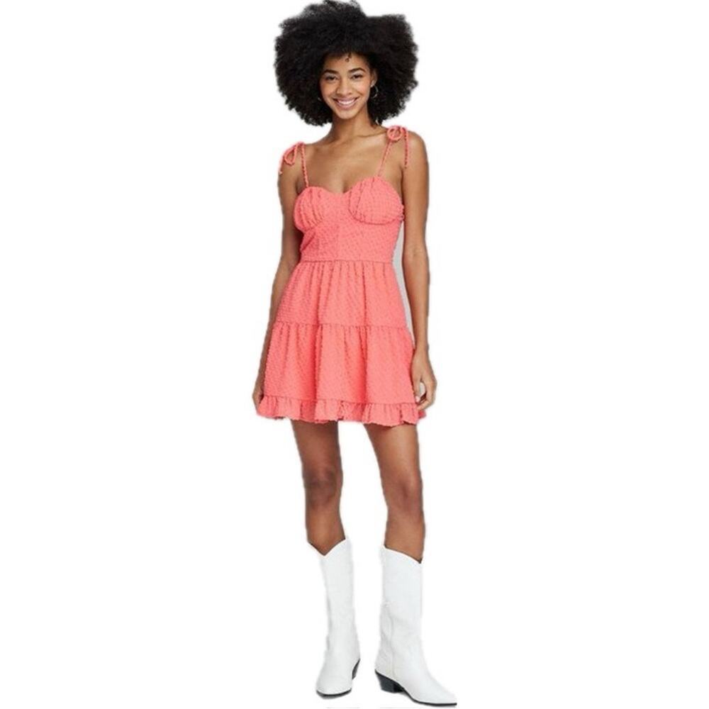 Wild Fable NWT Corset Fit & Flare Mini Dress Medium Pink Sweetheart Tie Strap